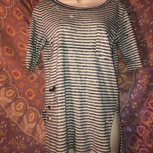 free people blue and white stripped holey tee